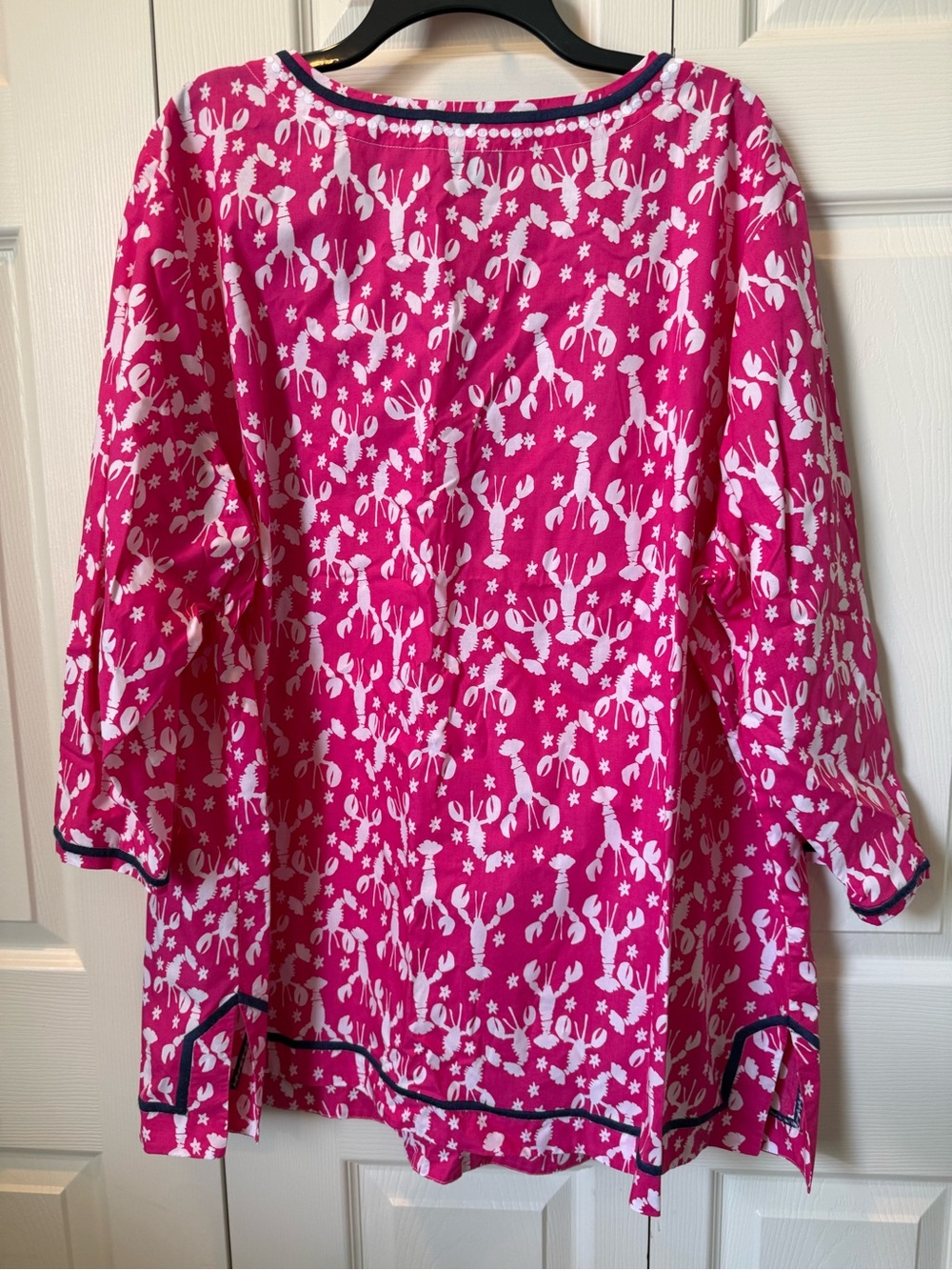 # Talbots 3X Hot Pink & White Lobster Print Tunic with Navy Embroidery - Picture 7 of 8